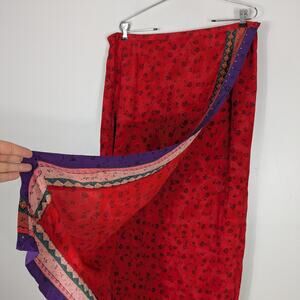 Chicos Maxi Wrap Skirt L Red Multi Vintage 90s Artsy Indie Eclectic Boho Western